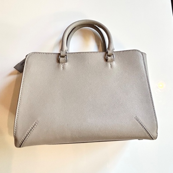 Tory Burch Handbag Gray Tan Logo Houlder Bag Purse Crossbody Medium size - Picture 3 of 16